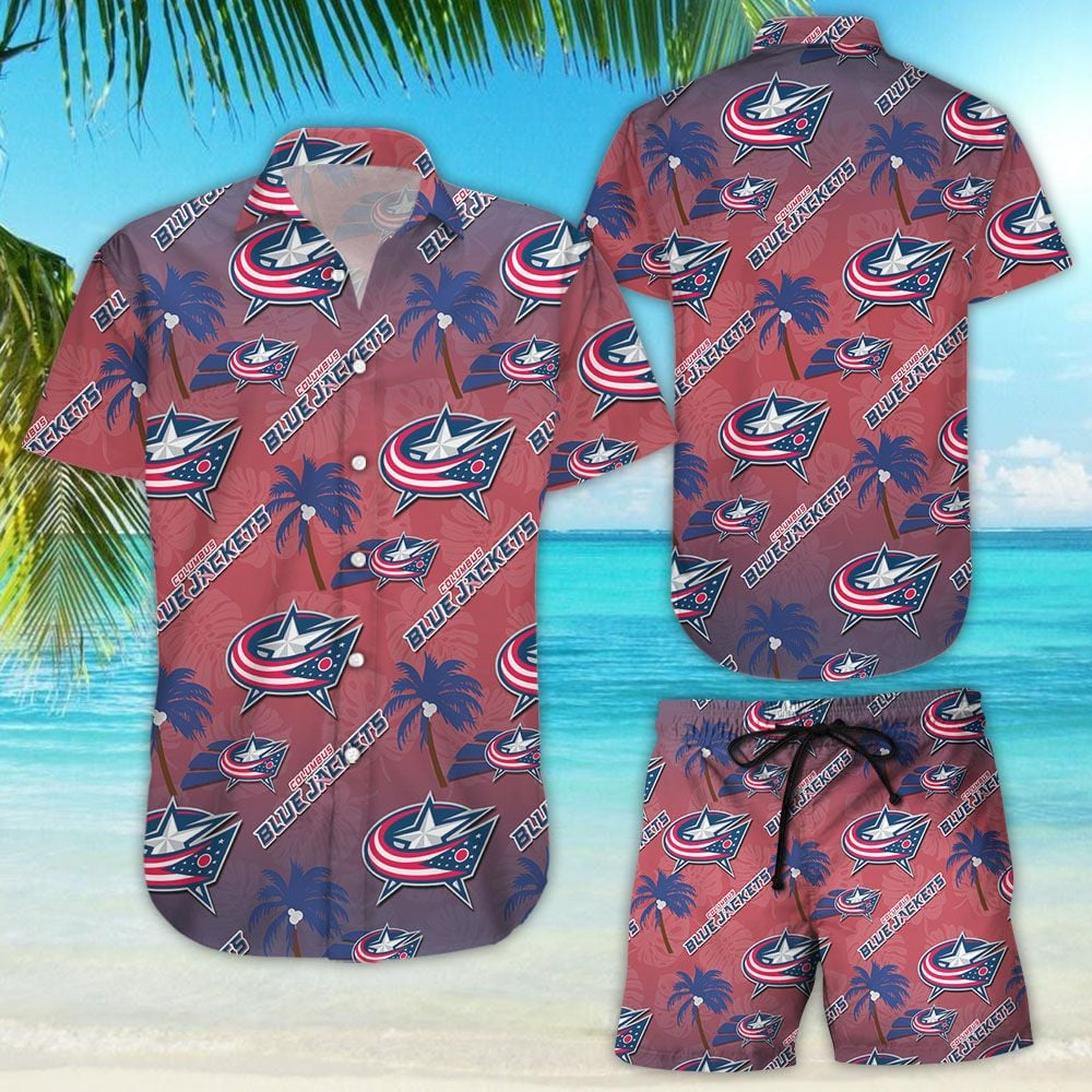 Columbus Blue Jackets Ice Hockey Team Aloha Shirt Hawaiian Aloha Shirt Hawaiian Shorts Beach Short Shirt