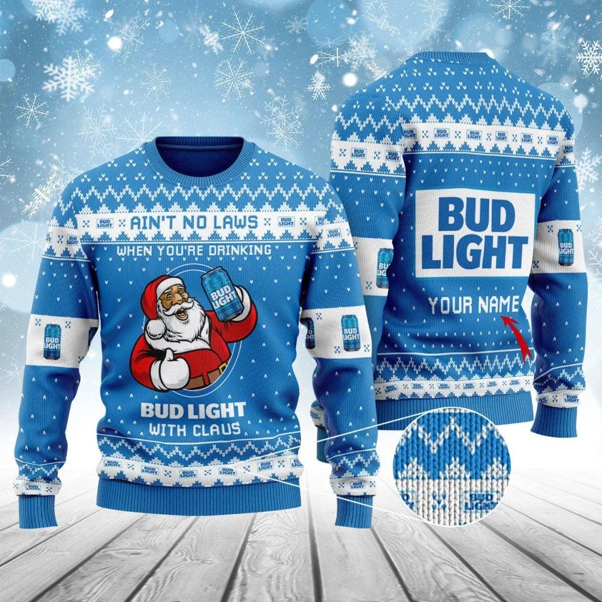 Personalized Bud Light With Claus Ugly Christmas Sweater