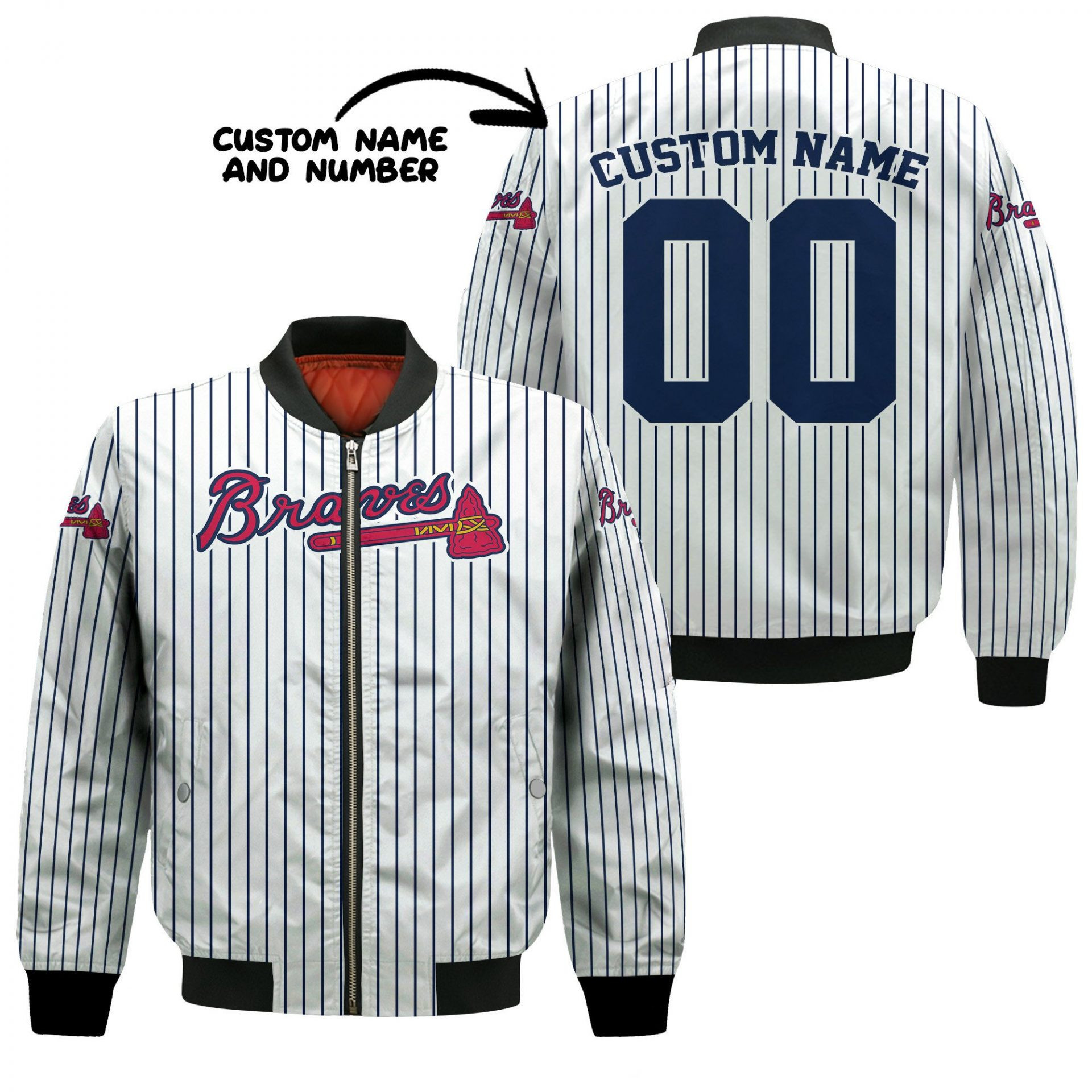 Atlanta Braves Custom Name Number Uniform Stripes Bomber Jacket