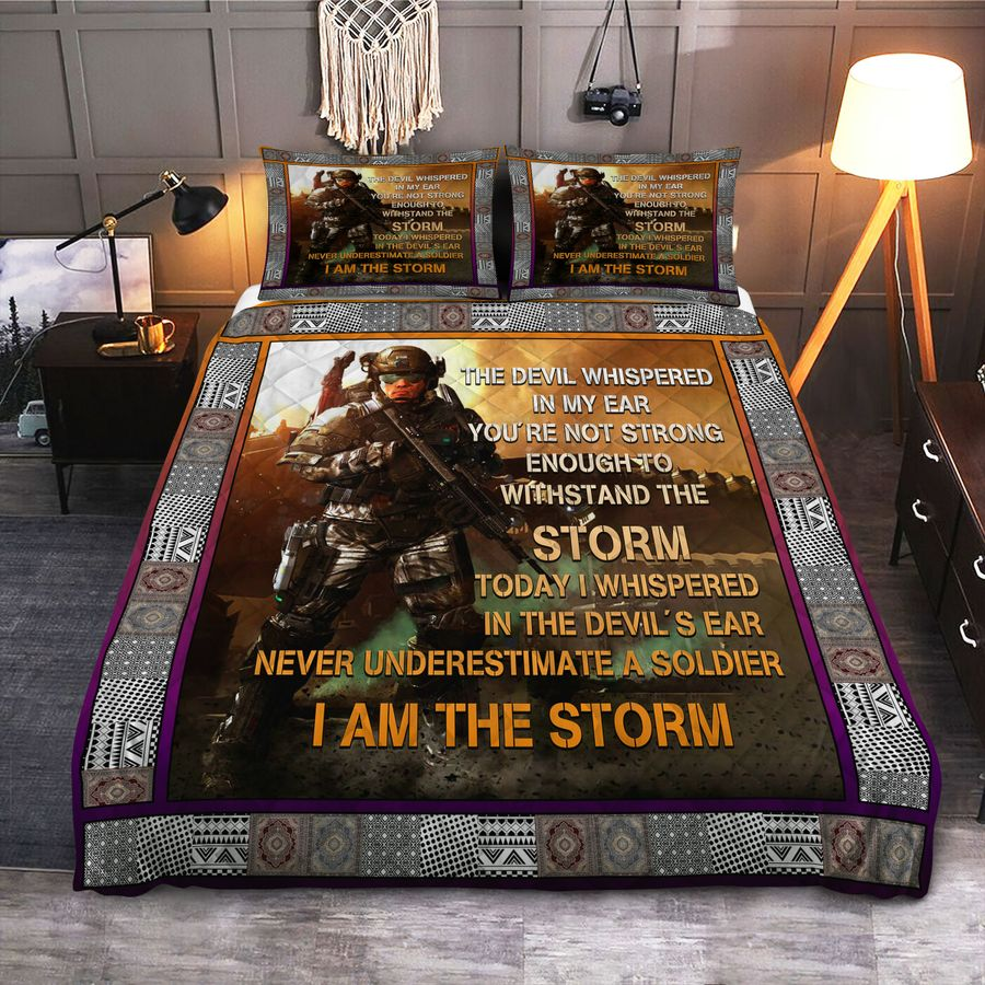 Veteran Bedding Set Never Underestimate A Soldier I Am The Storm Duvet Covers Brown