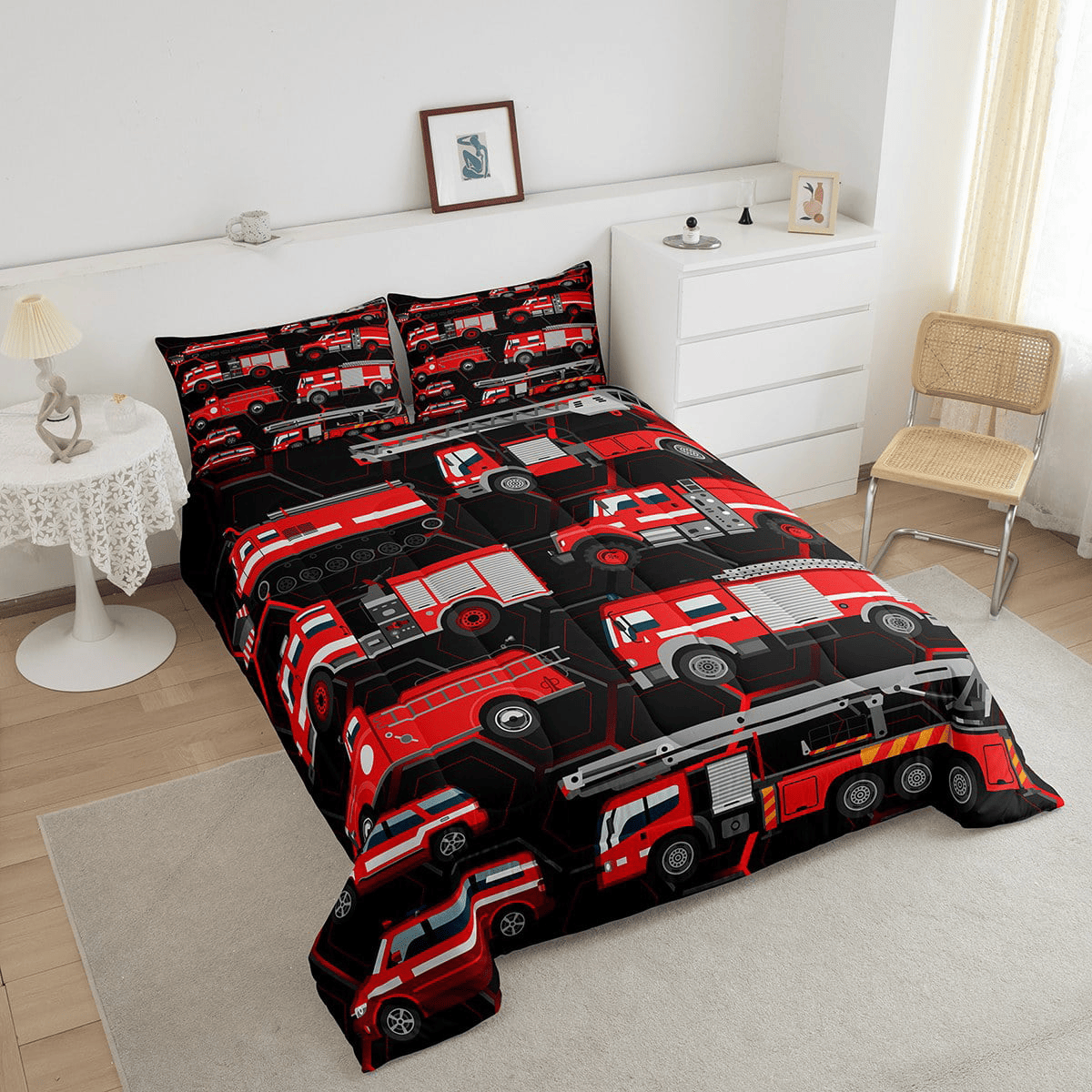 Firefighter Bedding Set Firefighter Truck All Style Pattern Duvet Covers Black