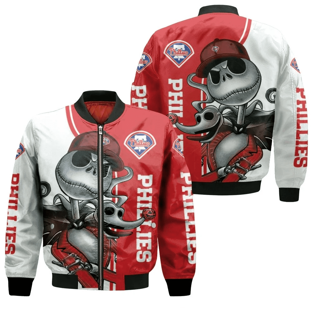 Philadelphia Phillies Jack Skellington and Zero Bomber Jacket