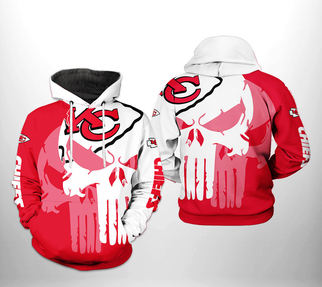 Kansas City Chiefs Team Skull 3D All Over Print Hoodie & Zip Hoodie