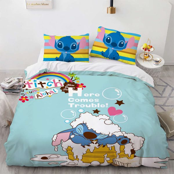 Lilo And Stitch Bedding Set Stitch Bathing Here Comes Trouble Duvet Covers
