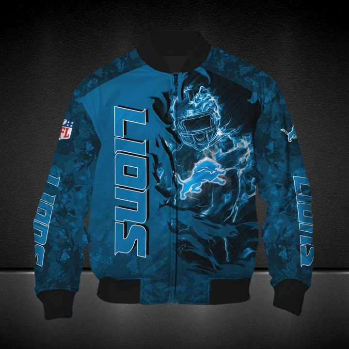 Detroit Lions Honolulu Blue Camo Bomber Jacket