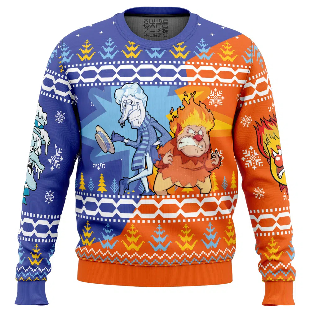 Heat and Snow Miser The Year Without a Santa Claus Ugly Christmas Sweater 2025