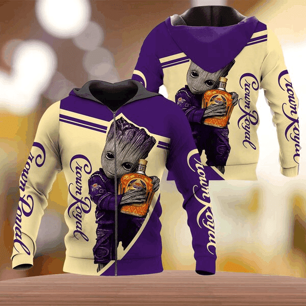 Baby Groot and Crown Royal 3D All Over Print Hoodie & Zip Hoodie