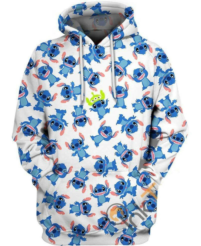 Stitch Stitch Alien Head Pattern Blue White 3d Hoodie Zip Hoodie