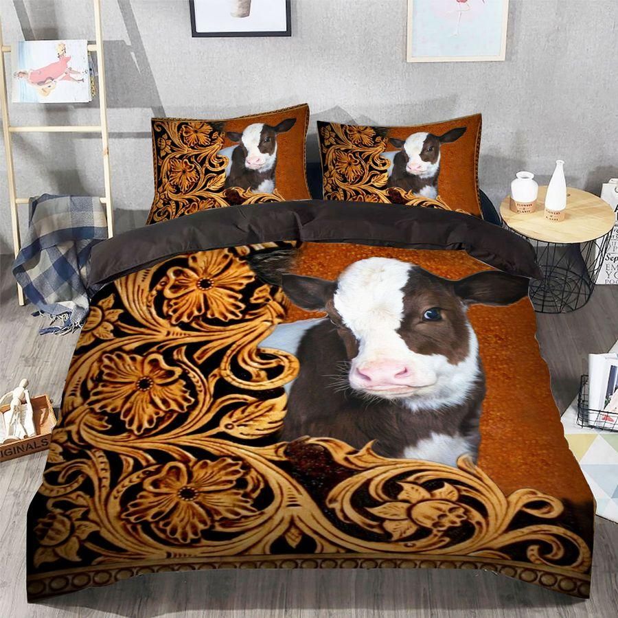 Cow Bedding Set Cow Wooden Carved Flower Duvet Covers