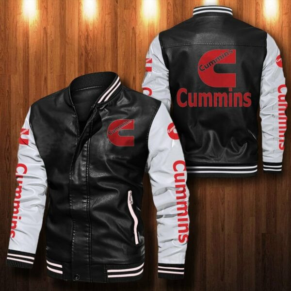 Cummins Logo Leather Bomber Jacket 58