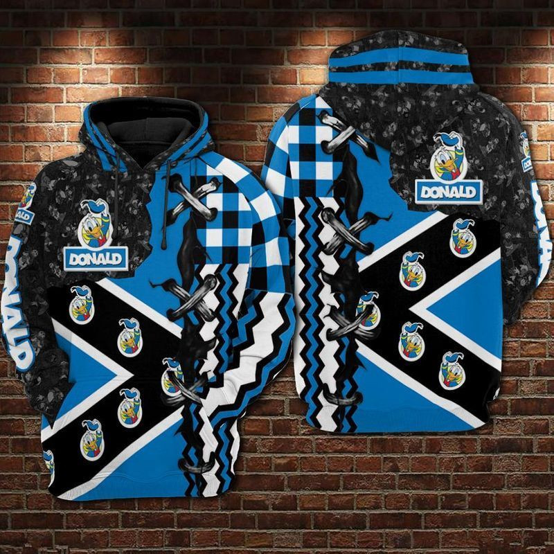 Donald Duck Pattern Patches Over Print 3d Hoodie Zip Hoodie