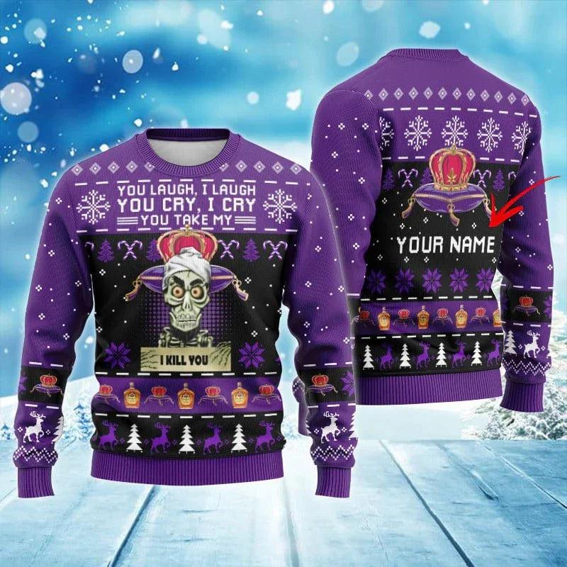 Personalized Crown Royal Funny Skeleton Ugly Christmas Sweater