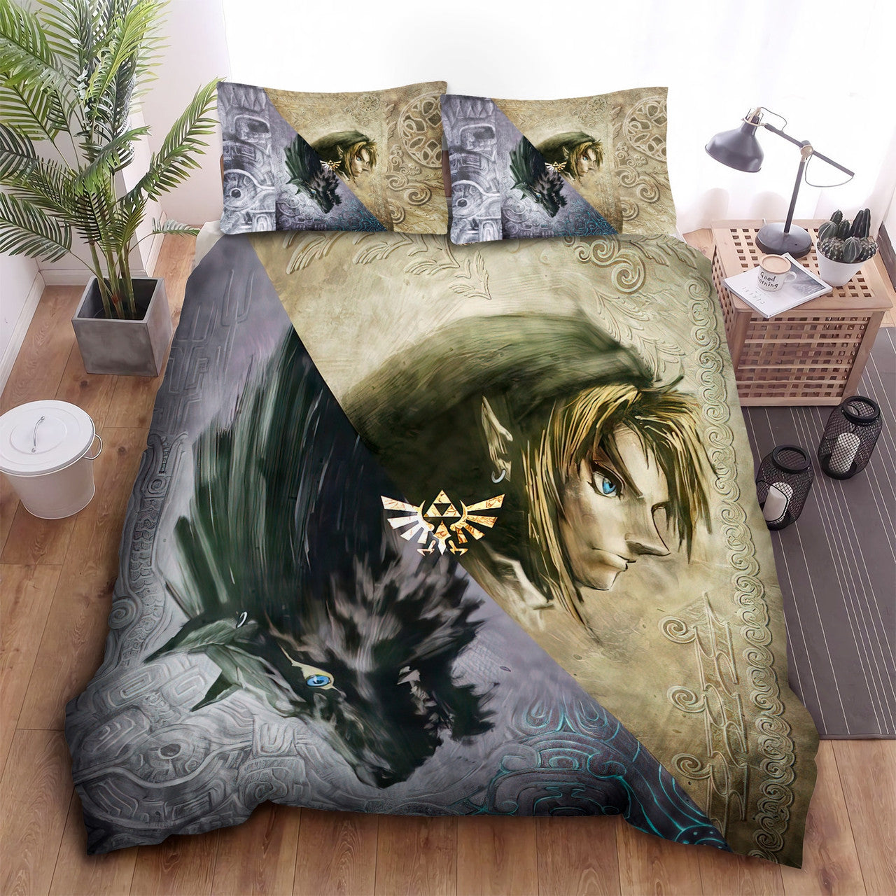 The Legend Of Zelda Bedding Set Link And Wolf Link Graphic Duvet Covers Gray