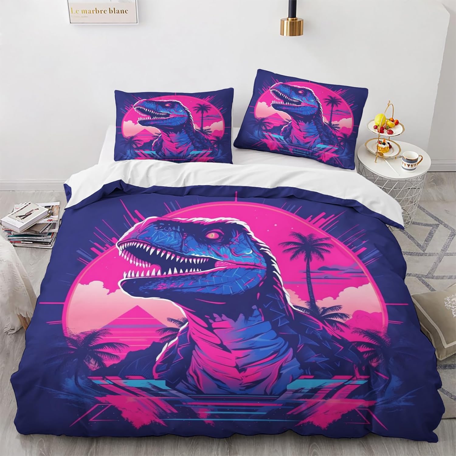 Dinosaur Bedding Set Vintage Retro Sunset T-rex Graphic Duvet Covers