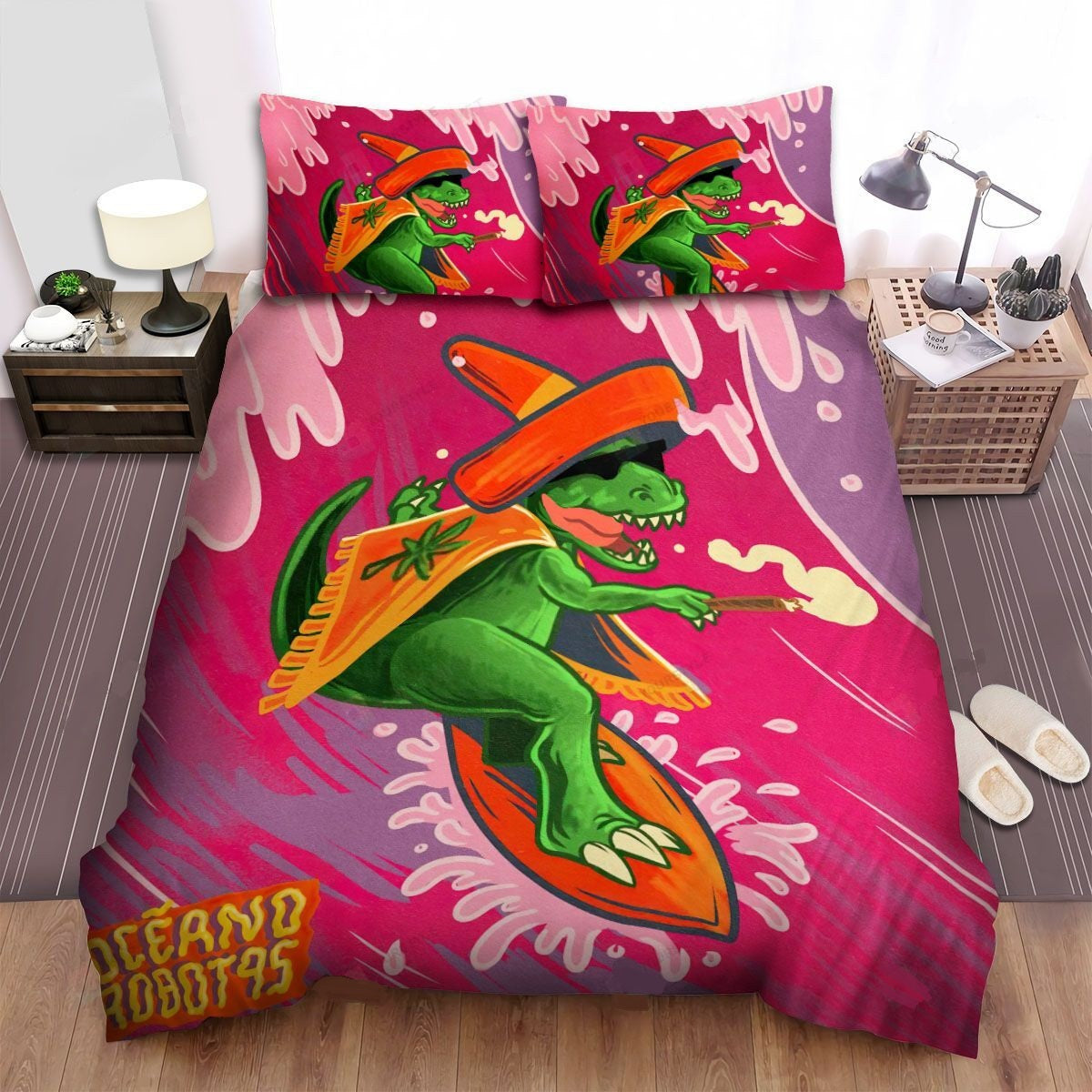 Dinosaur Bedding Set Dinosaur Sufing On Waves Duvet Covers