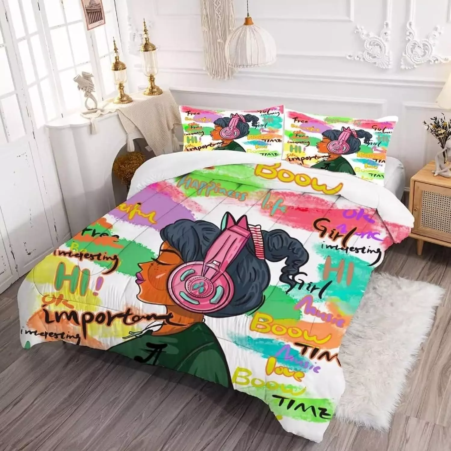 Africa Americans Bedding Set Black Girl Music Motivation Words Pattern Duvet Covers