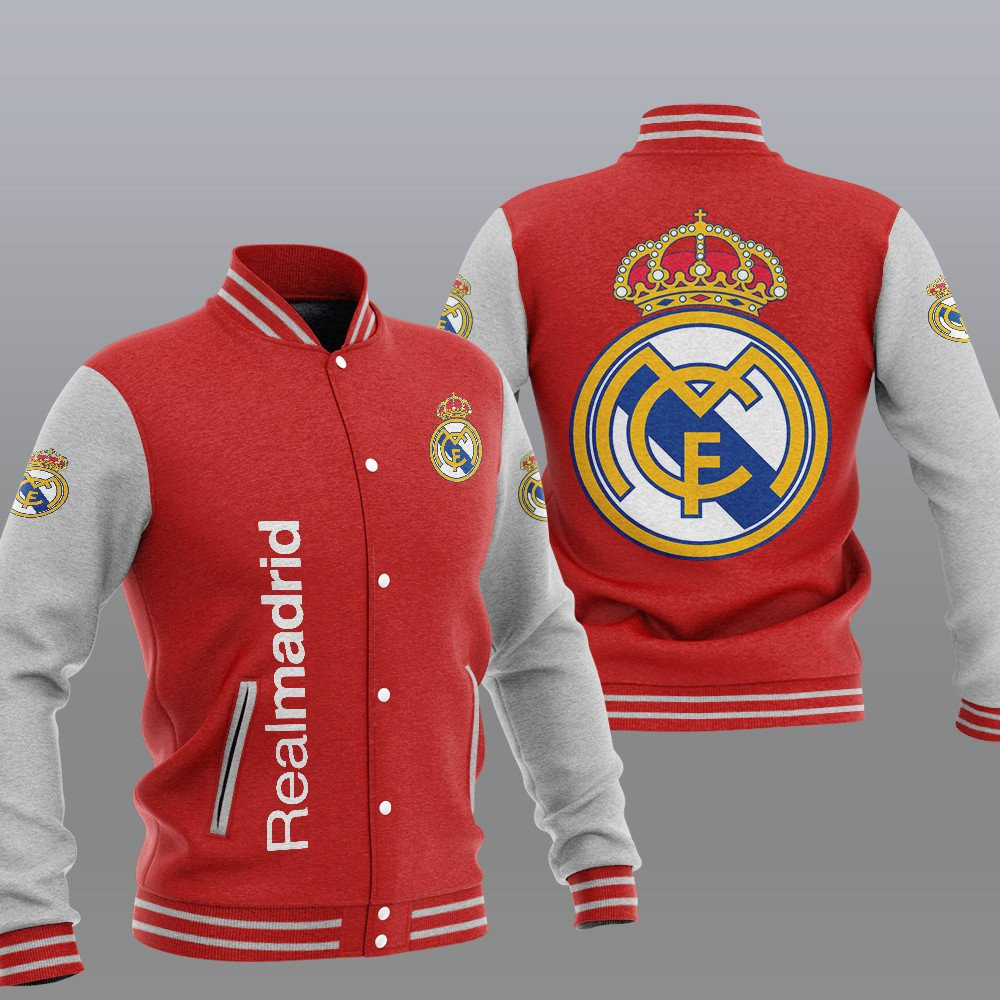 Real Madrid Red Grey Baseball Jacket