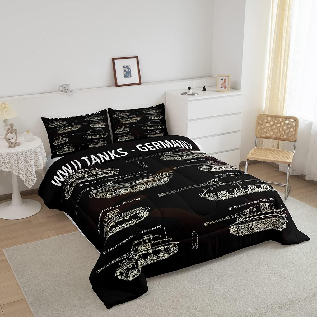 Veteran Bedding Set Army Germany Tanks Sketch Pattern Duvet Covers