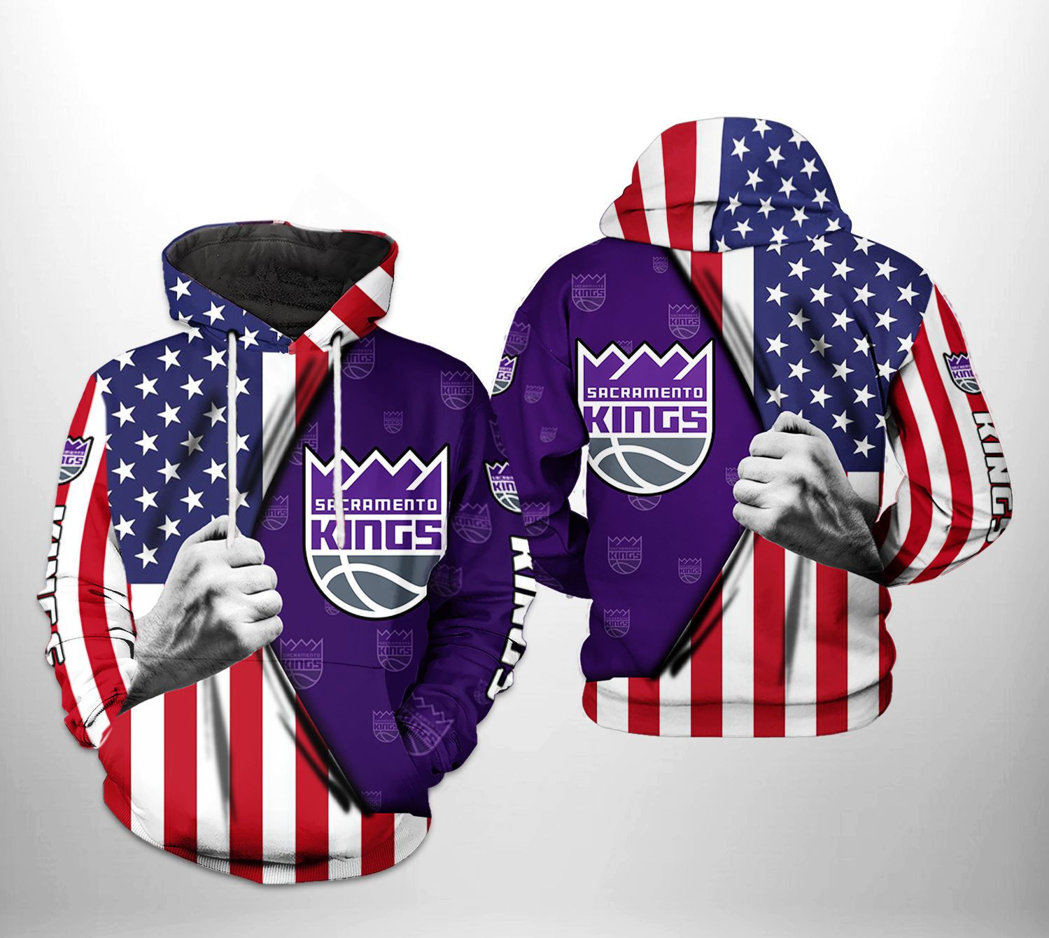 Sacramento Kings US Flag Team 3D All Over Print Hoodie & Zip Hoodie