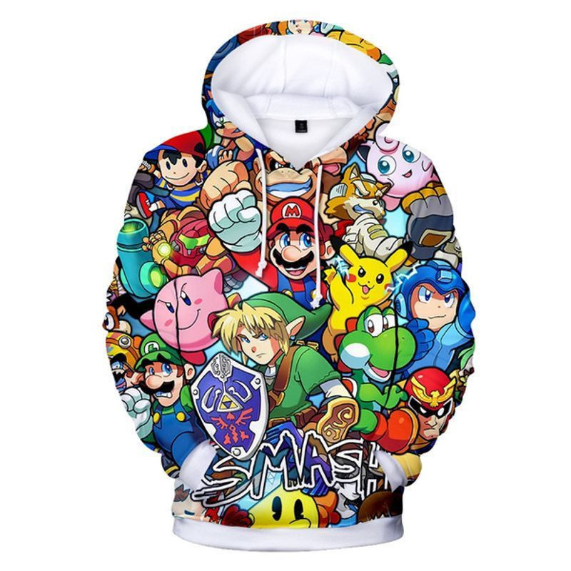 Super Smash Bros Nintendo Super Mario Peter Pan Pikachu Pokemon Over Print 3d Hoodie Zip Hoodie