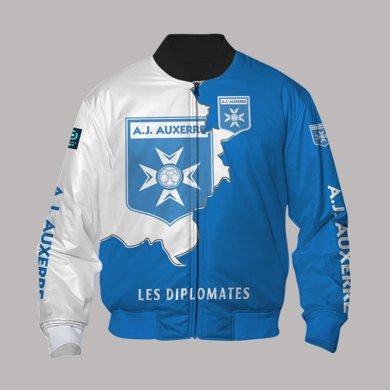 AJ Auxerre Blue White Bomber Jacket