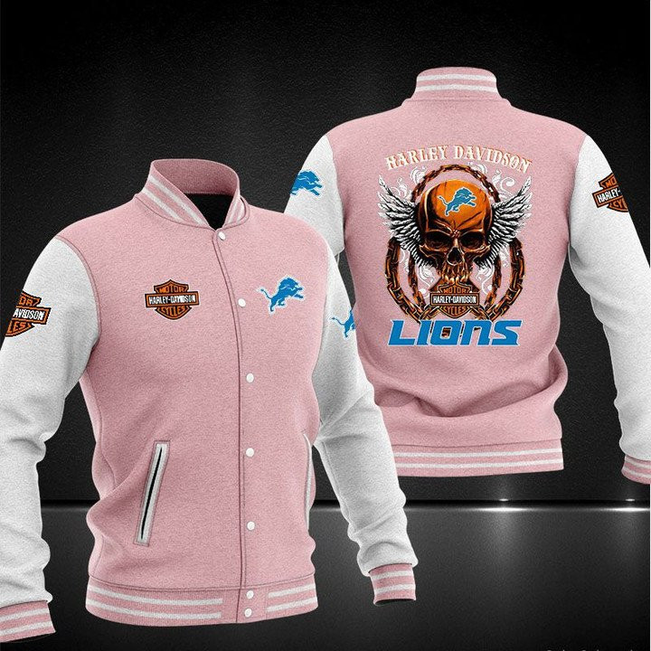 Detroit Lions Pink Skull Baseball Jacket V2