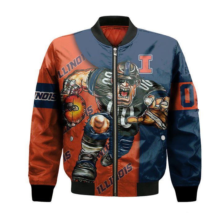 Illinois Fighting Illini Custom Number Orange Blue Bomber Jacket