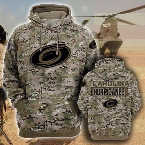 Carolina Hurricanes Camouflage Veteran 3D All Over Print Hoodie & Zip Hoodie