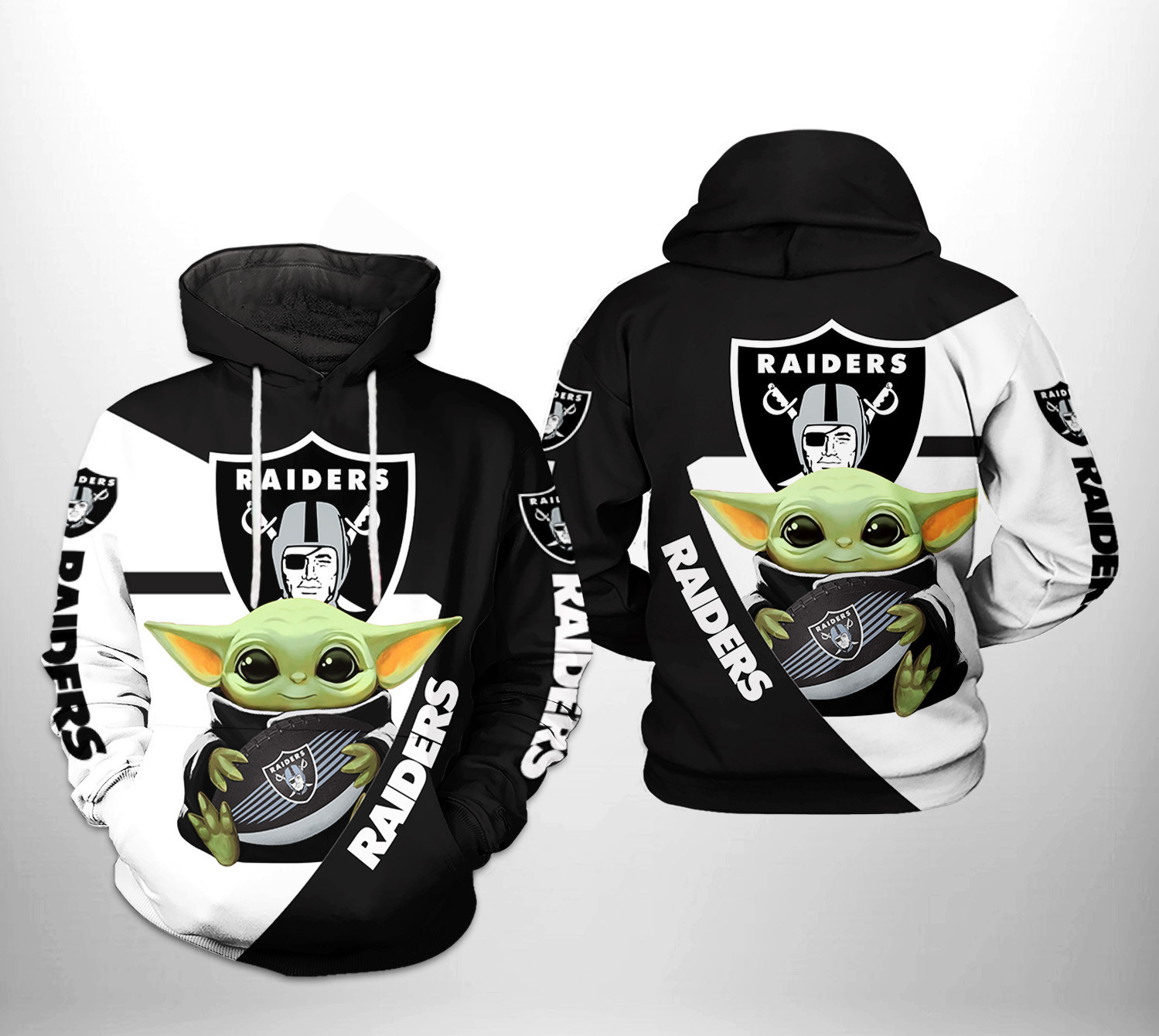 Oakland Raiders Baby Yoda Team 3D All Over Print Hoodie & Zip Hoodie