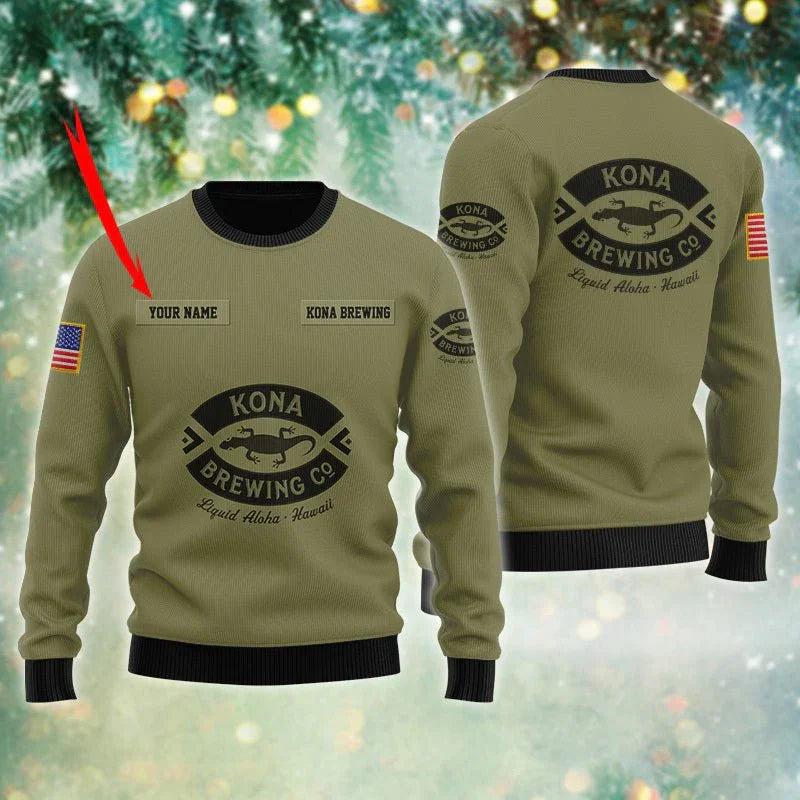Personalized Kona Brewing USA Flag Ugly Christmas Sweater