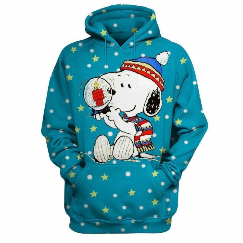 Snoopy With Snowglobe Star Blue 3d Hoodie Zip Hoodie