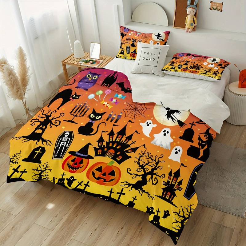 Halloween Bedding Set Pumpkin Ghost Tombstone Pattern Duvet Covers
