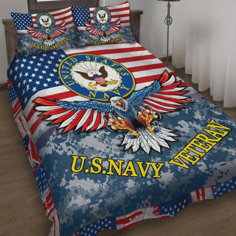 Veteran Bedding Set US Navy Veteran American Flag And Eagle Duvet Covers