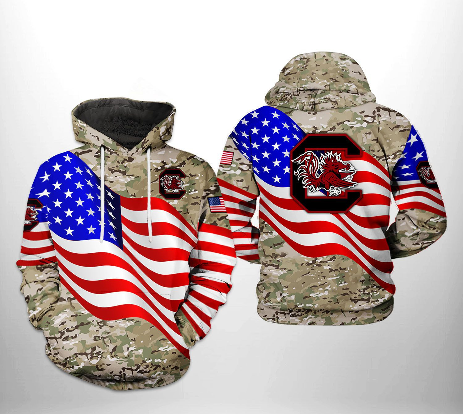 South Carolina Gamecocks US Flag Camo Veteran 3D All Over Print Hoodie & Zip Hoodie