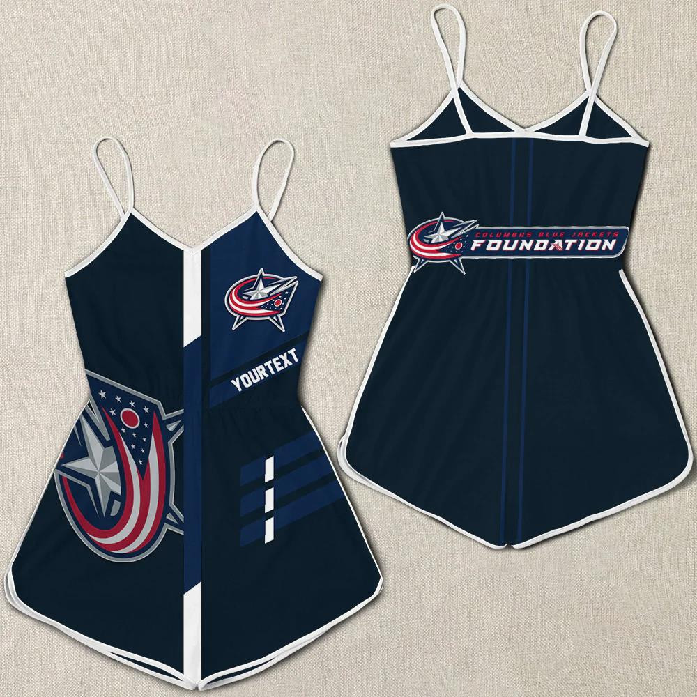 Columbus Blue Jackets Women Romper Jumpsuit 3D Printed Team Logo Pattern