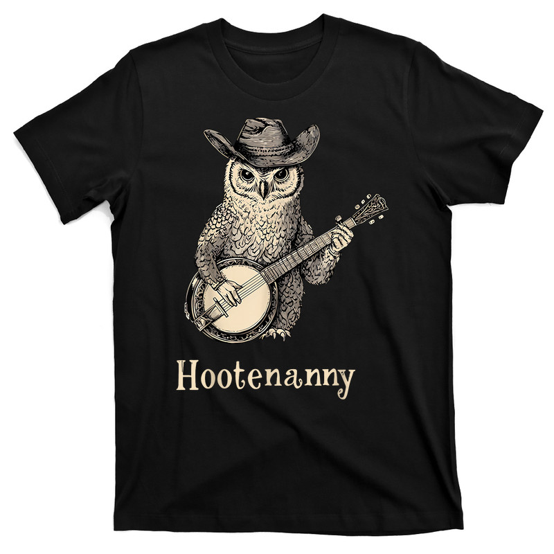 Hootenanny Owl Playing Banjo Country Owl Banjo Guitar T-Shirt