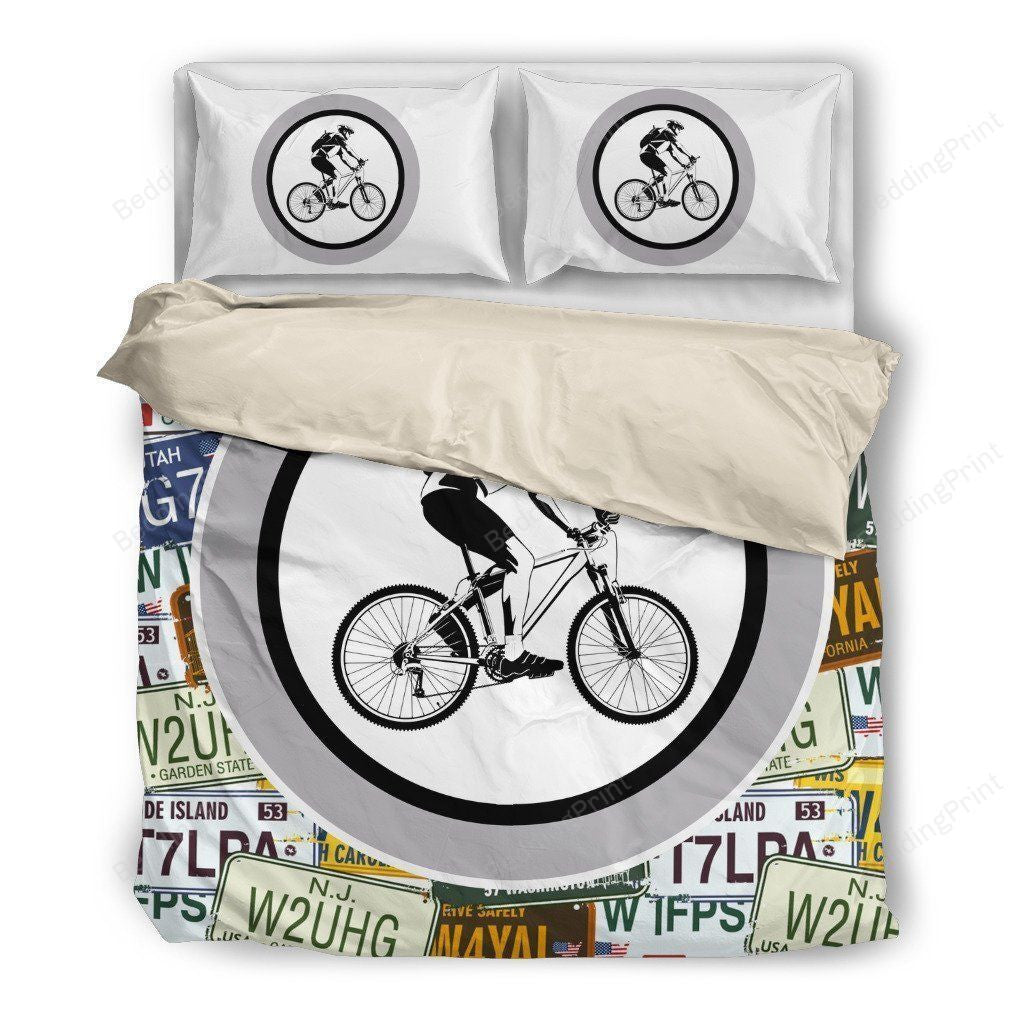 Bicycle Bedding Set Mountain Bike License Plate Pattern Duvet Covers