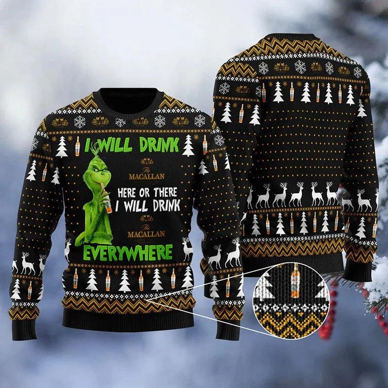 Macallan Grinch Will Drink Everywhere Ugly Christmas Sweater