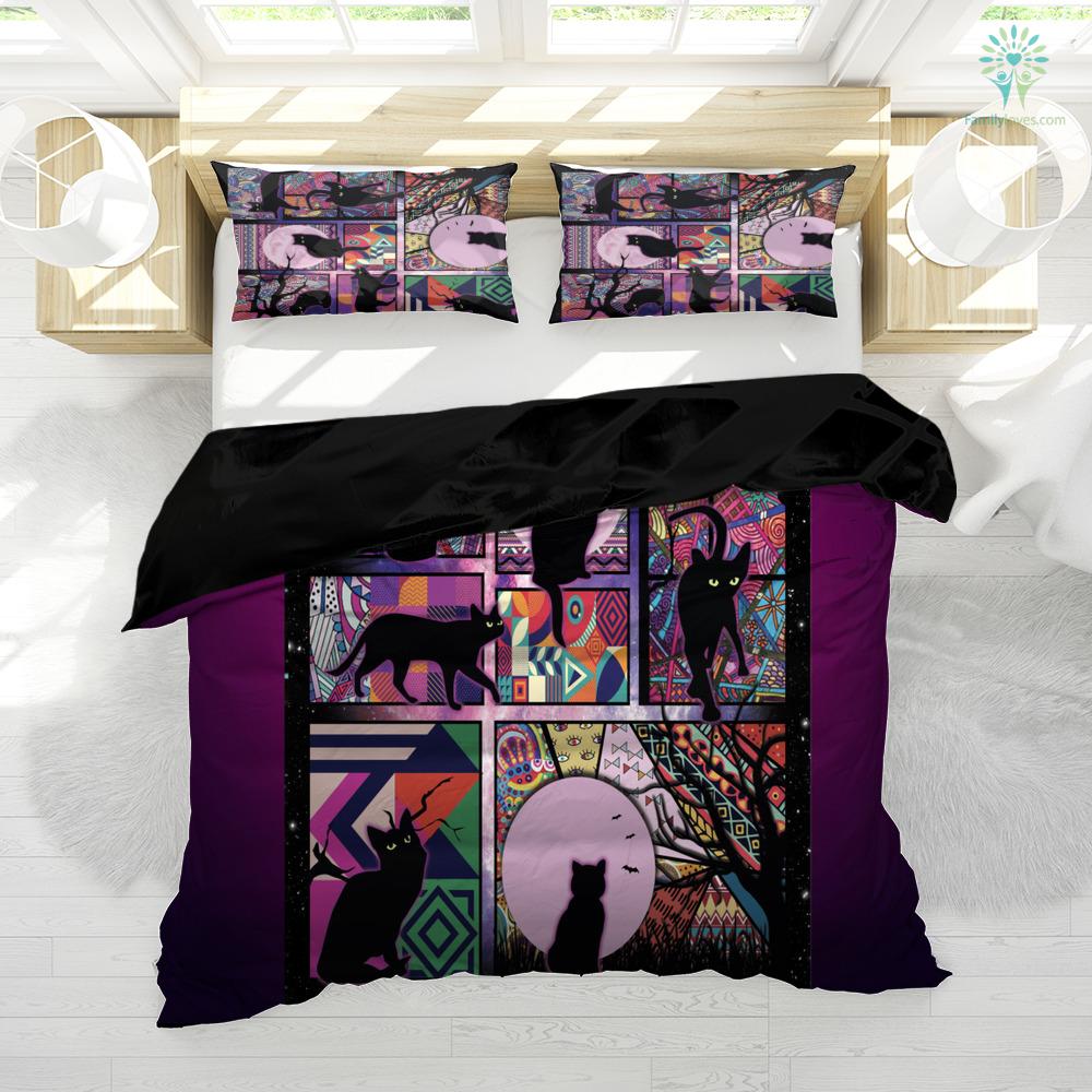 Cat Bedding Set Black Cat And Moon Pattern Duvet Covers Black