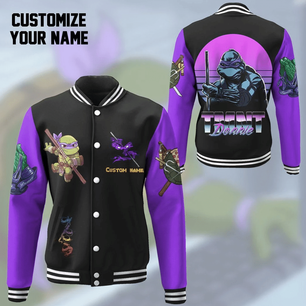 Gearhumans 3d Donatello Tmnt Don Donnie Cosplay Purple Custom Name Baseball Jacket 31, Gift Lover Baseball Jacket