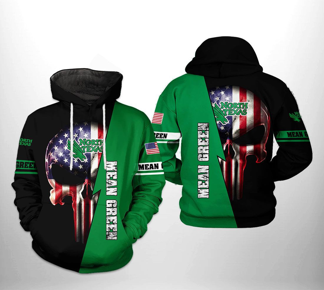 North Texas Mean Green US Flag Skull 3D All Over Print Hoodie & Zip Hoodie