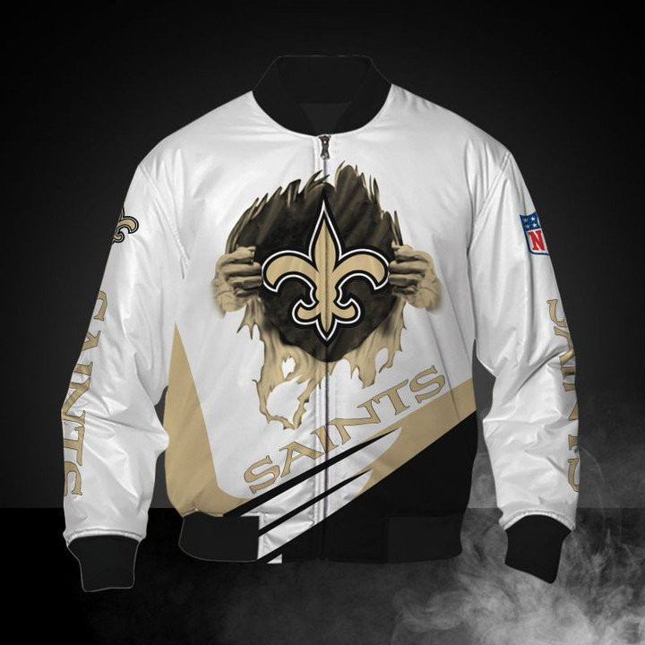 New Orleans Saints White Golden Logo Bomber Jacket V2