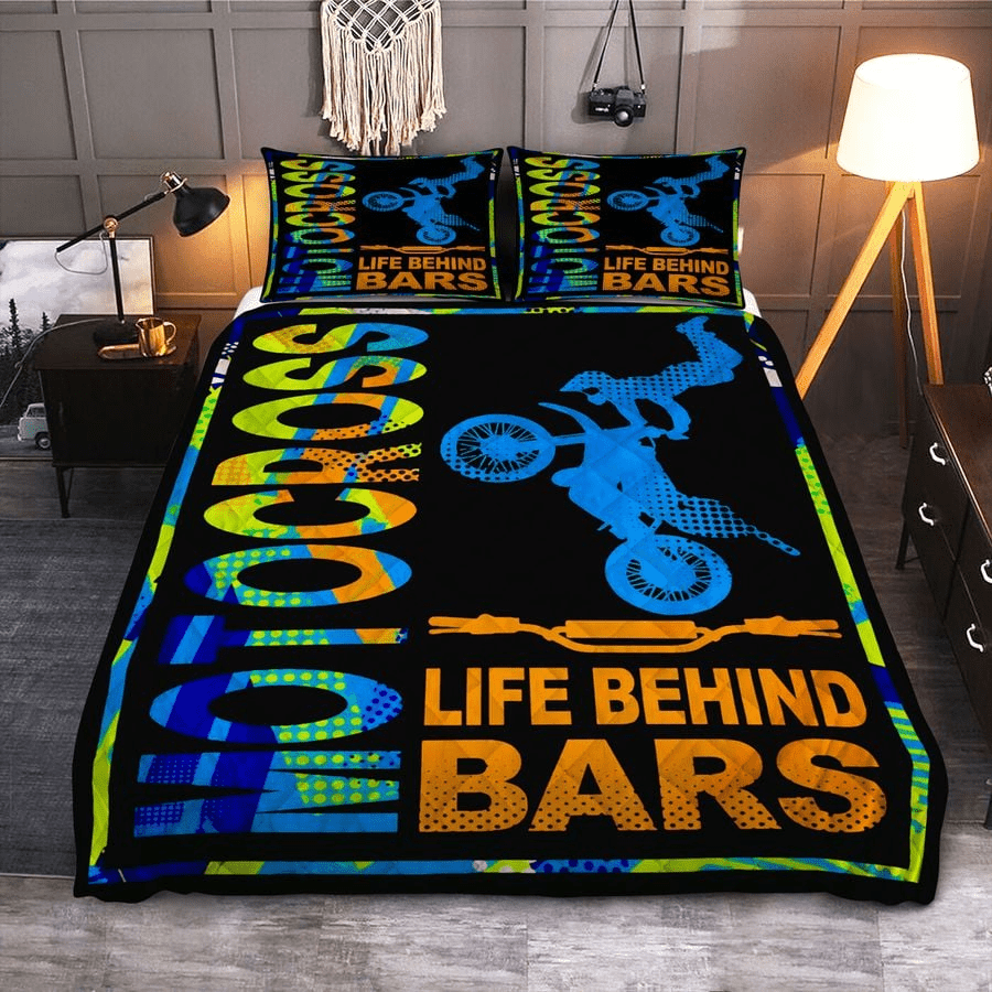 Motorcycle Bedding Set Motocross Life Behind Bars Duvet Covers