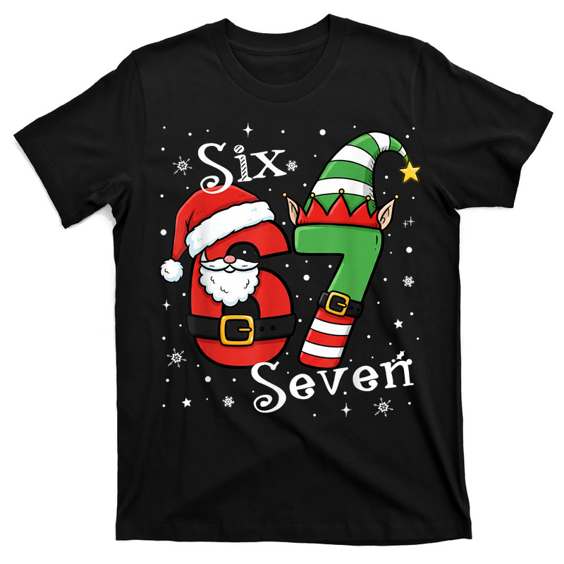Six Seven 67 Meme 6 7 Elf Santa Christmas Pajamas T-Shirt