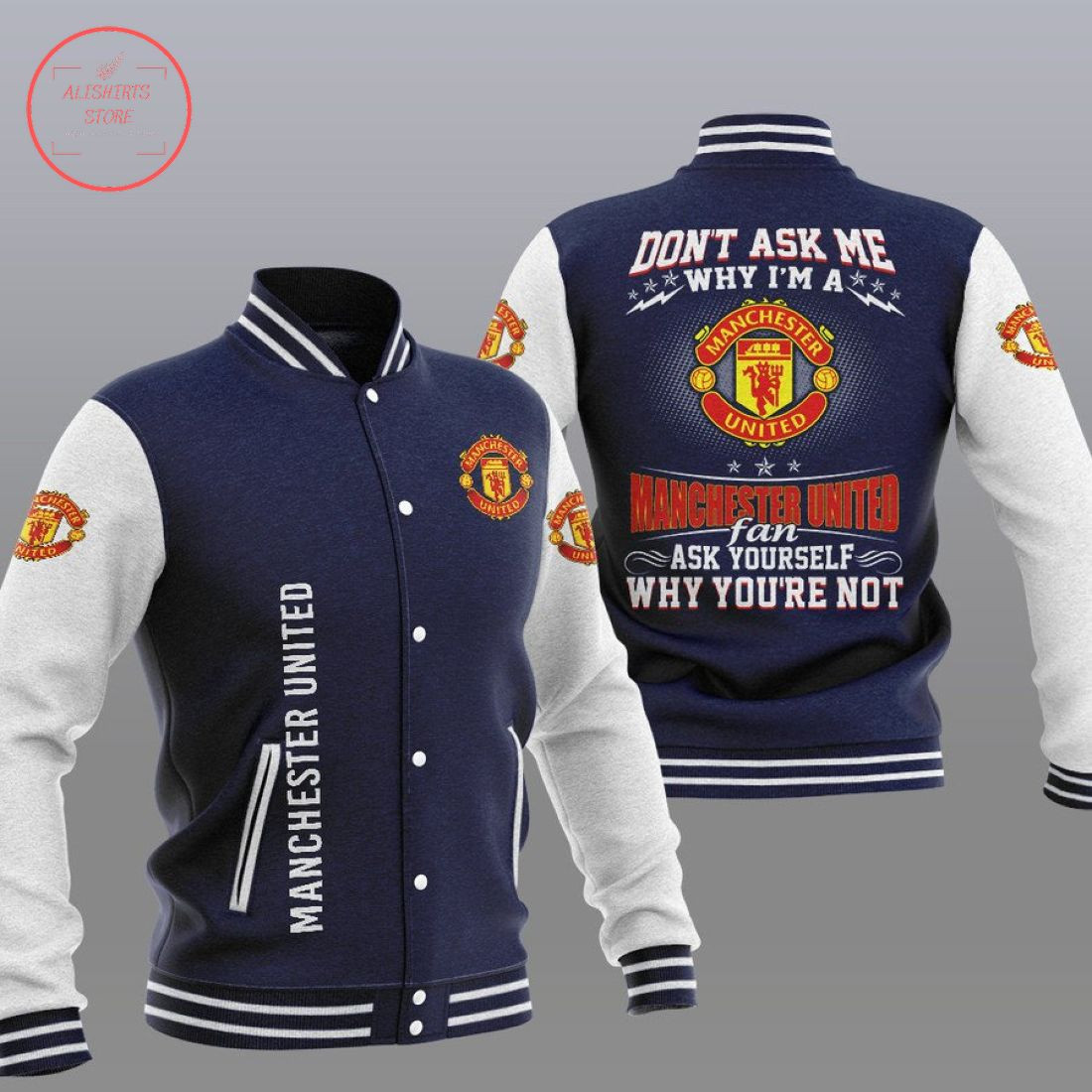 Manchester United Navy Blue Don't Ask Me Baseball Jacket