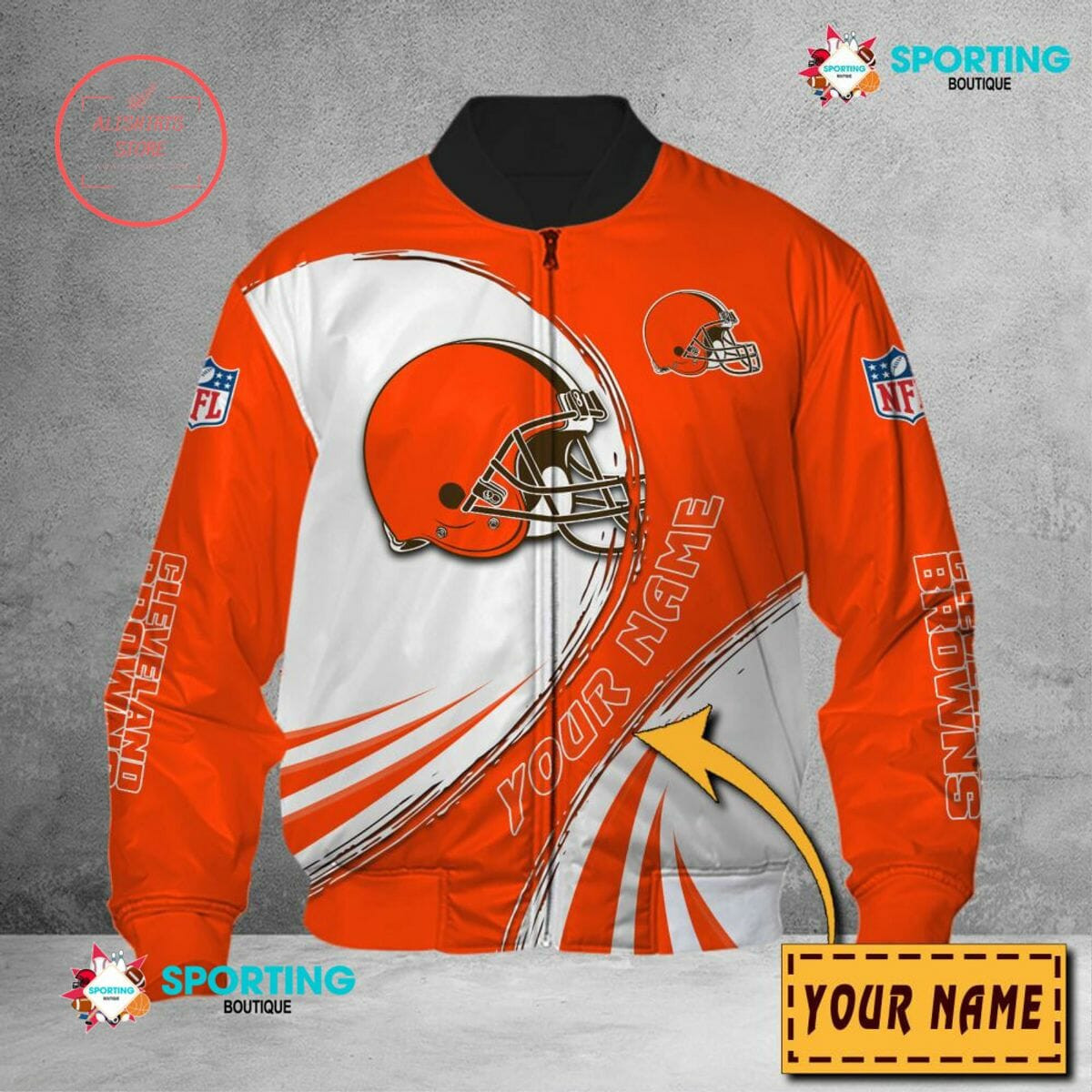 Cleveland Browns Custom Name Orange White Bomber Jacket