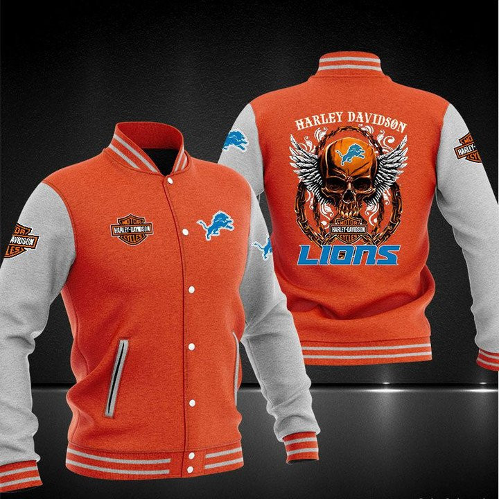 Detroit Lions Orange Skull Baseball Jacket V2