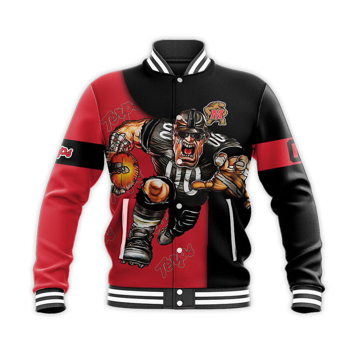 Maryland Terrapins Custom Number Red Black Baseball Jacket