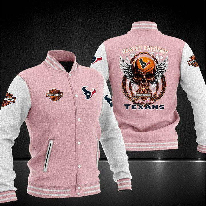 Houston Texans Pink Skull Baseball Jacket