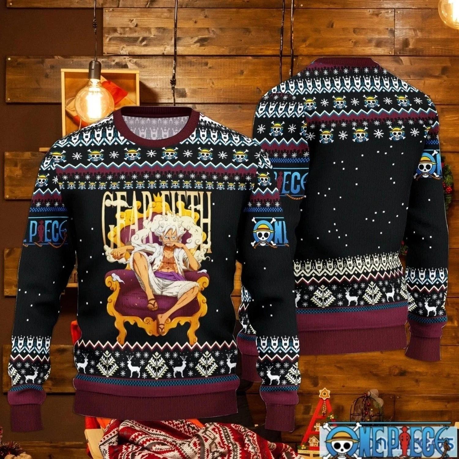 One Piece Gear Sun God Nika Ugly Christmas Sweater